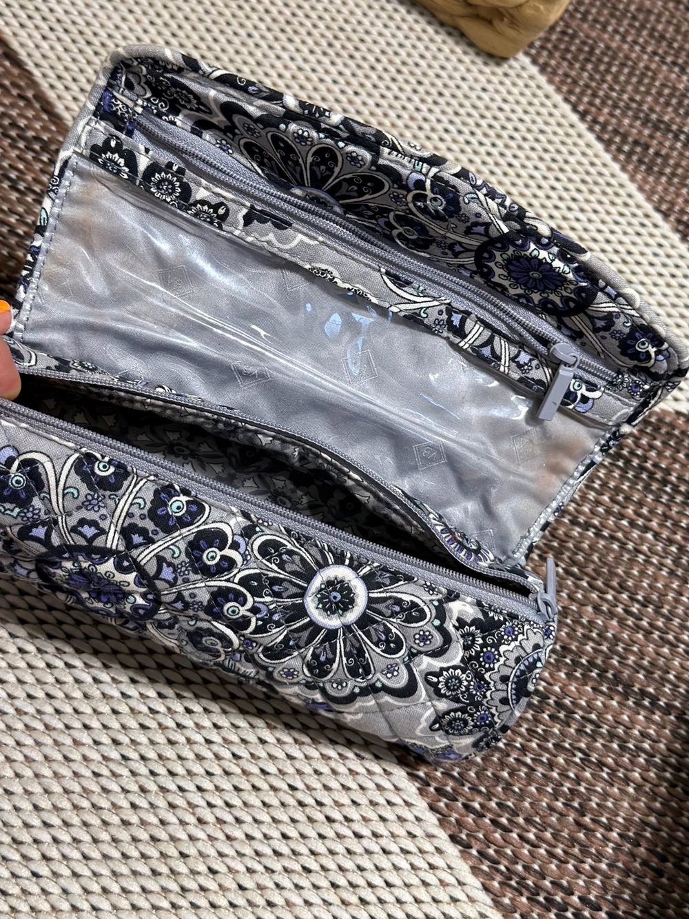 Vera Bradley Quilted Floral Cosmetic Pouch in Gray and Navy